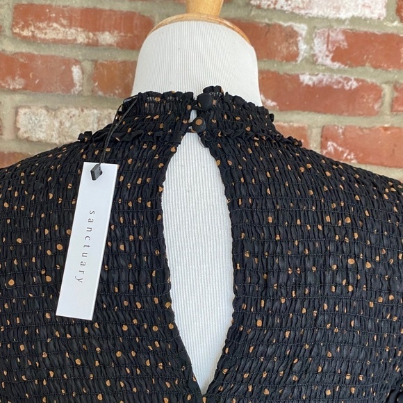 Sanctuary Bria Black polka dot long sleeve smock top Size XS New with tags - Picture 4 of 10